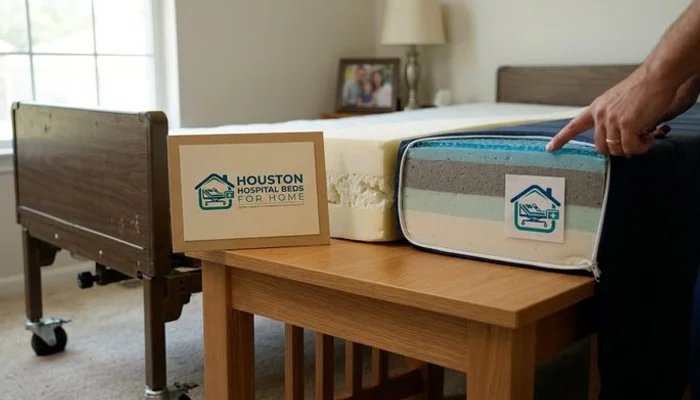 Cross-section comparison of standard foam and high-density foam hospital bed mattresses